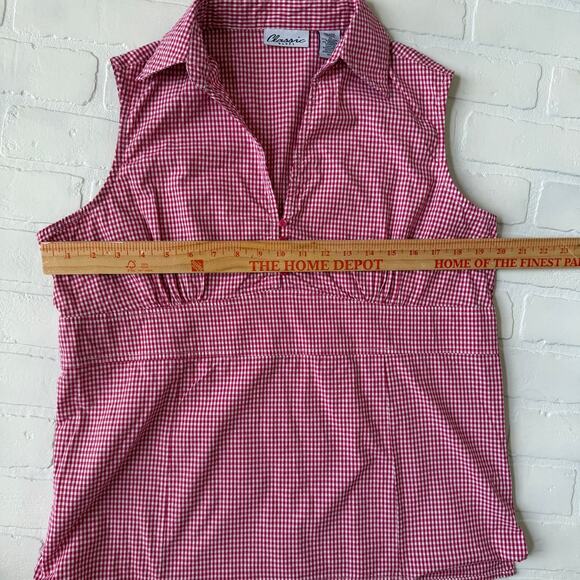 Classic Blues Vintage 90s Women's Pink White Gingham Vneck Sleeveless Top sz XL - Picture 3 of 5